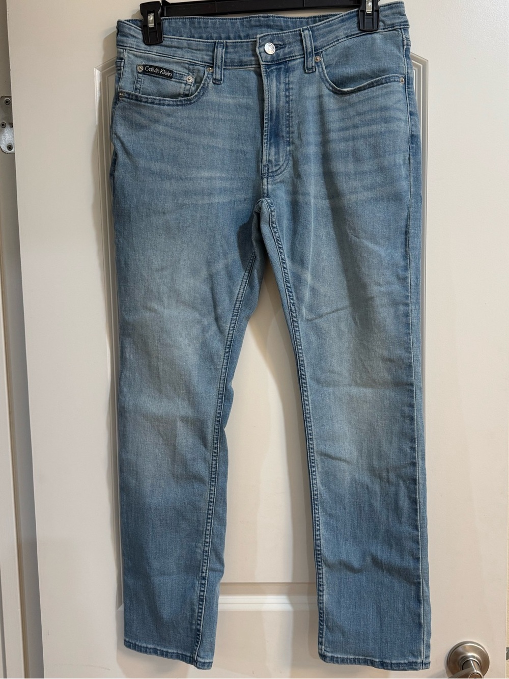 MENS Calvin Klein Light Wash Slim Straight Jeans - Pale Blue